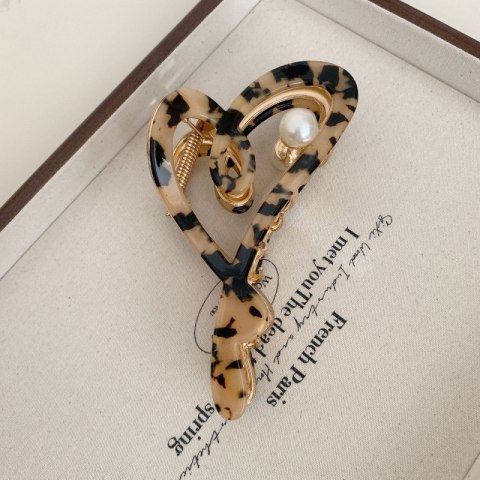 Spinka do włosów, klamra metalowa masa perłowa panterka XL 12x6cm SP342PAN