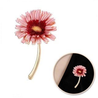Broszka ozdobna emaliowana różowa stokrotka BZ199
