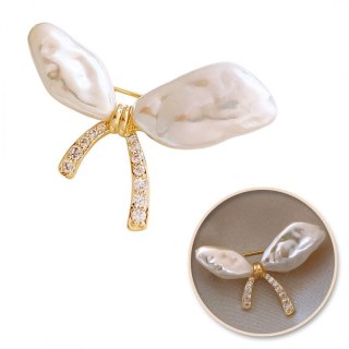 Broszka ozdobna - kokarda perły z cyrkoniami BZ213