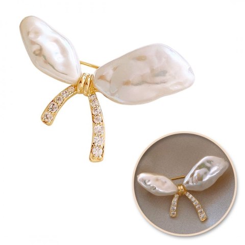 Broszka ozdobna - kokarda perły z cyrkoniami BZ213