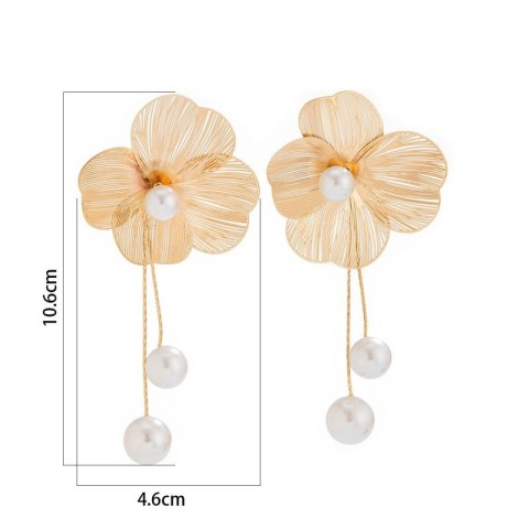 Kolczyki wiszące duże eleganckie Kwiaty z perłami 4,6 x 10,6 cm K1696