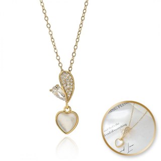 Naszyjnik stal szlachetna pozłacana 14k złotem - SERCE cyrkonie, masa perłowa NST2203