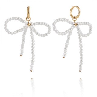 Kolczyki KOKARDY wiszące ze stali szlachetnej pozłacanej, perełki KST3281