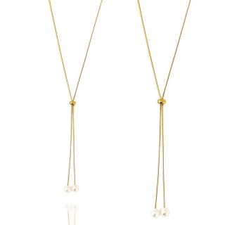 Naszyjnik stal szlachetna pozłacana 14k złotem, długi, regulowany perły NST2209