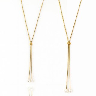 Naszyjnik stal szlachetna pozłacana 14k złotem, długi, regulowany perły NST2209