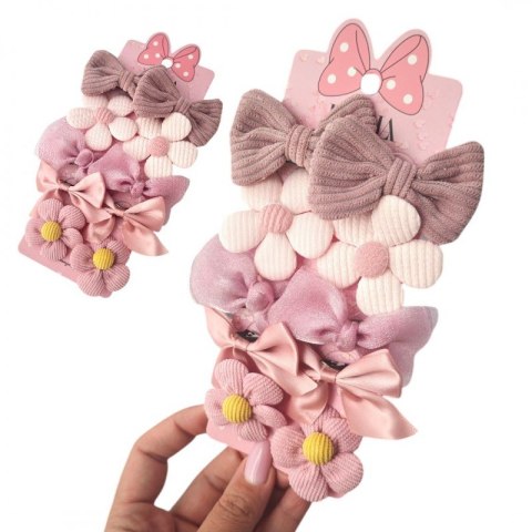 Zestaw frotek gumek do włosów 10w1 na plakietce, KOKARDKI, Kwiatki GUM169