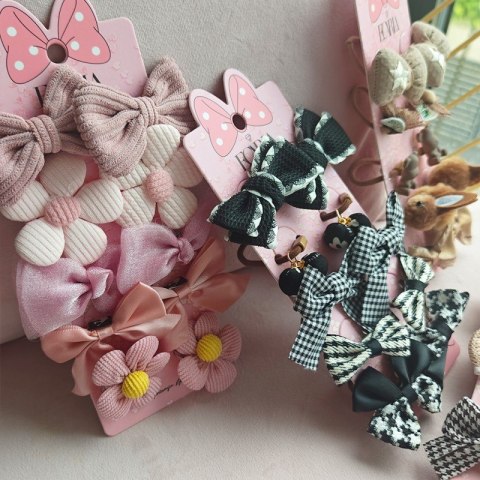 Zestaw frotek gumek do włosów 10w1 na plakietce, KOKARDKI, Kwiatki GUM169