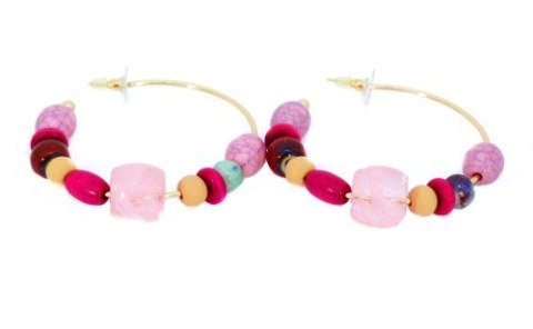 Kolczyki kolorowe korale różowe