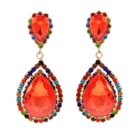 Kolczyki długie , ozdobne w kolorze czerwonym i multikolor