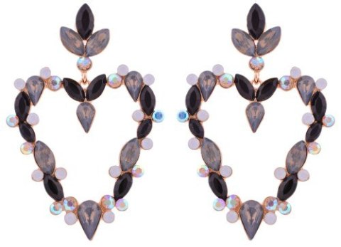 Kolczyki, sztyfty, serca, kolorowe cyrkonie, czarno-grafitowe 3