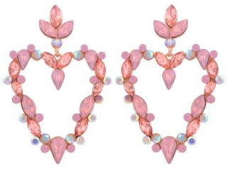 Kolczyki, sztyfty, serca, kolorowe cyrkonie, różowe 1
