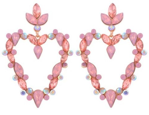 Kolczyki, sztyfty, serca, kolorowe cyrkonie, różowe 1