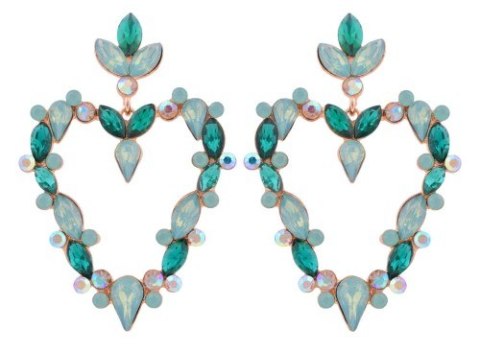 Kolczyki, sztyfty, serca, kolorowe cyrkonie, zielone 2