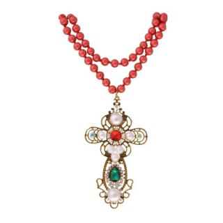 Naszyjnik- korale kolor rudy z krzyżem 23