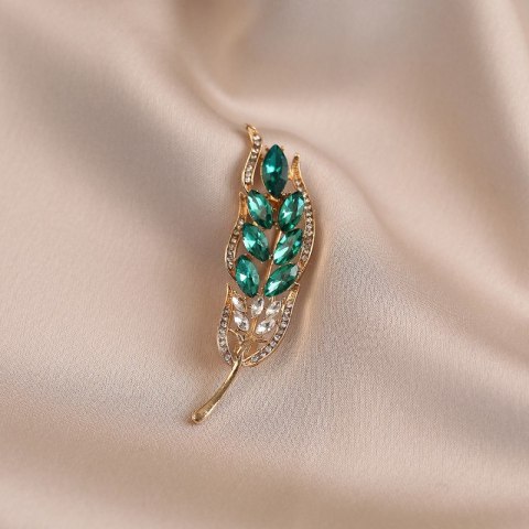 Broszka ozdobna - zielony kłos z cyrkoniami BZ214