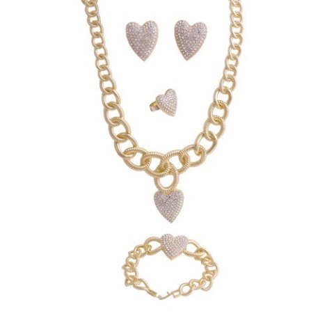 Komplet, kolia , grube ogniwa, zawieszki serca 57